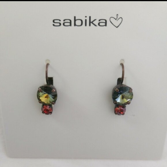 Sabika 2-Stone Drop Earrings - Green & Red - Picture 1 of 2